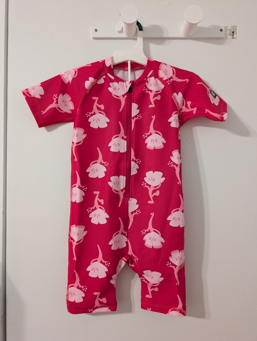 Reima Atlantti Floral Toddler UPF 50+ Swimsuit Rashguard Bright Berry 2T
